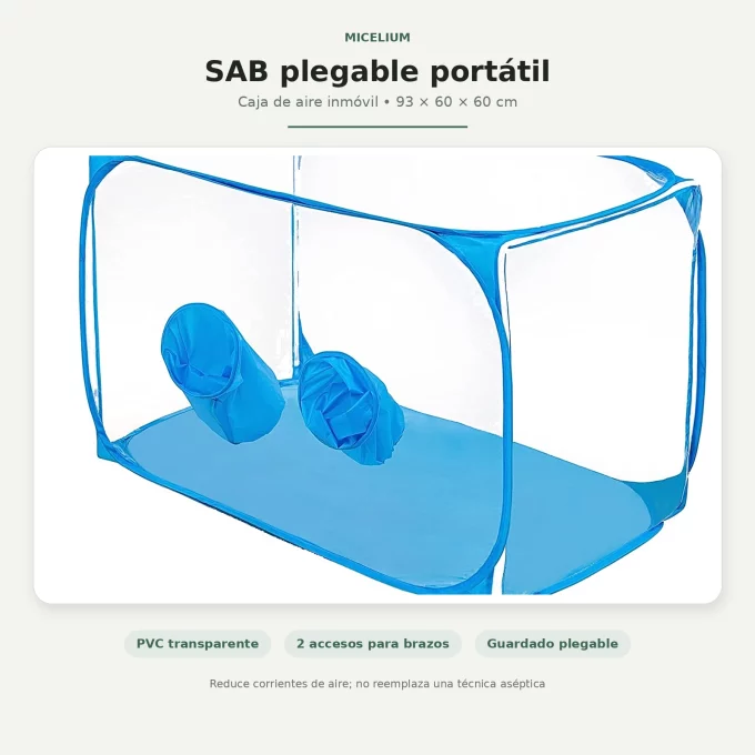 SAB plegable azul de PVC transparente con dos accesos para brazos